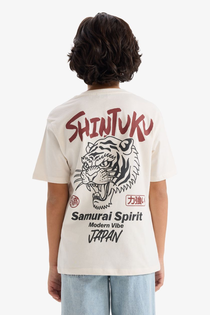 GARÇONS Écru T-shirt manches courtes à col rond imprimé au dos pour garçon