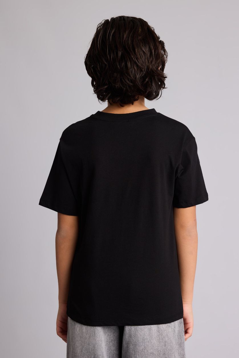 أولاد أسود تيشيرت ولادي نص ردن مطبوع قصة عادية بياخة مستديرة