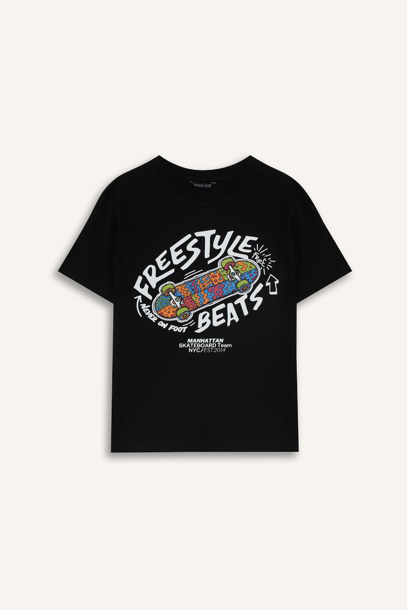 أولاد أسود تيشيرت ولادي نص ردن مطبوع قصة عادية بياخة مستديرة