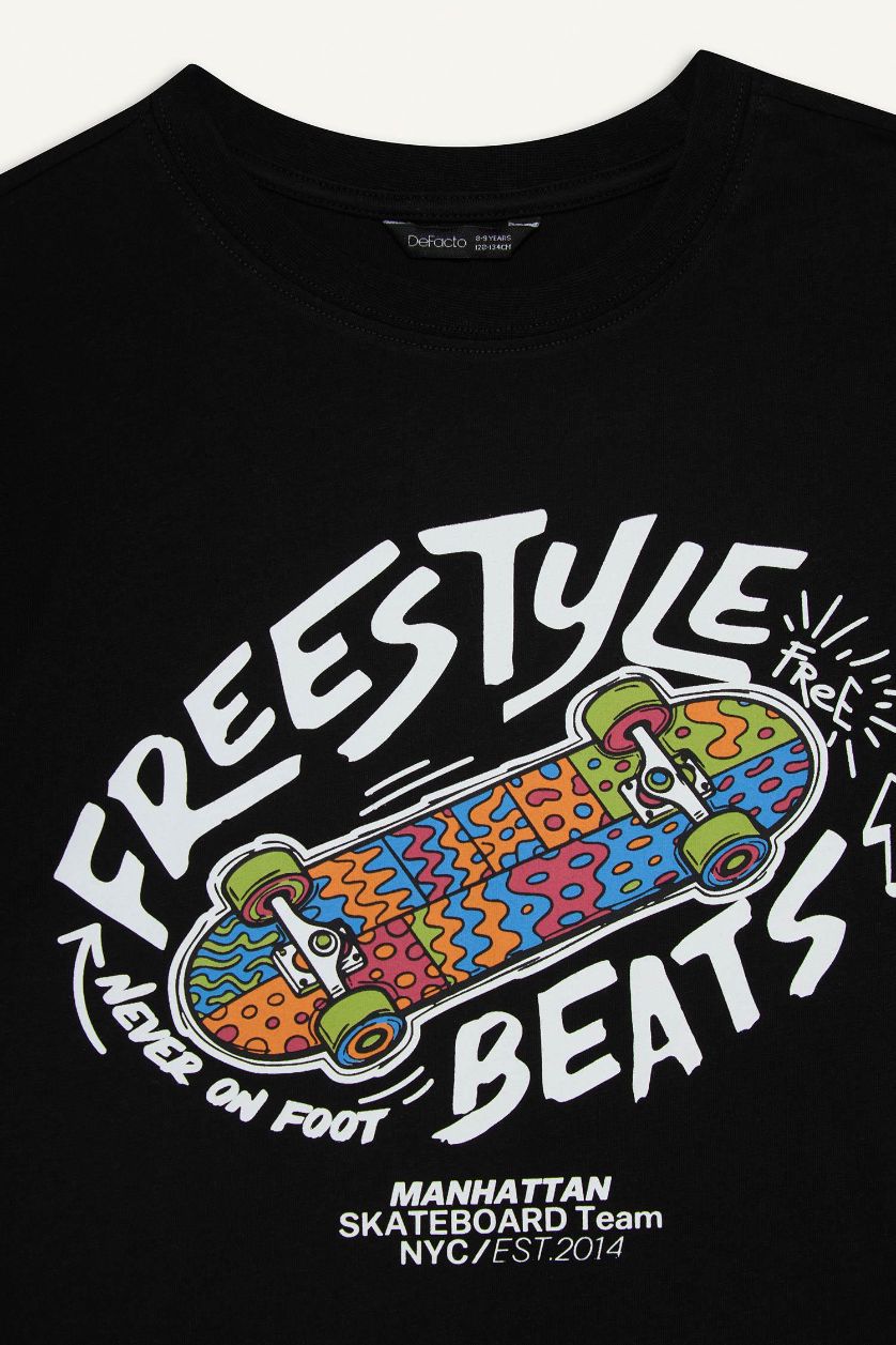 أولاد أسود تيشيرت ولادي نص ردن مطبوع قصة عادية بياخة مستديرة