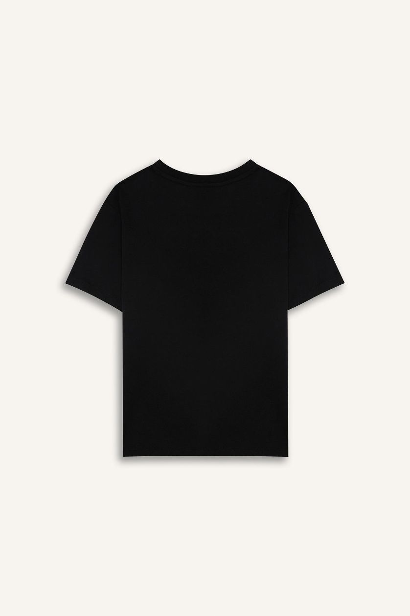 أولاد أسود تيشيرت ولادي نص ردن مطبوع قصة عادية بياخة مستديرة