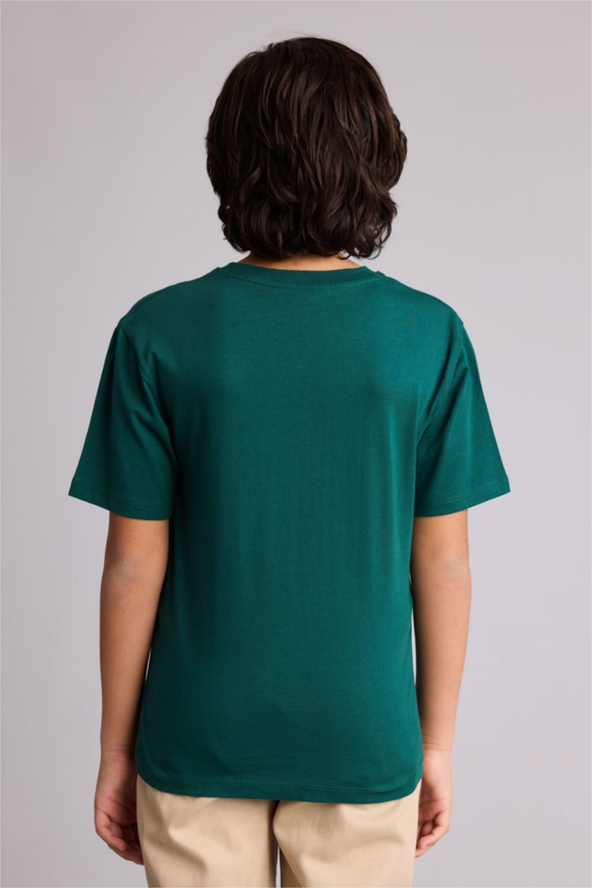 أولاد أخضر غامق تيشيرت ولادي نص ردن مطبوع قصة عادية بياخة مستديرة