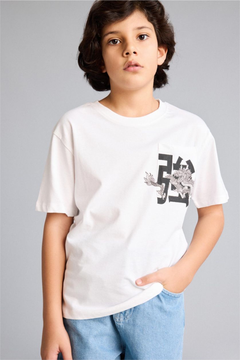 Boys & Teens White Boy New Regular Fit Crew Neck Printed T-Shirt