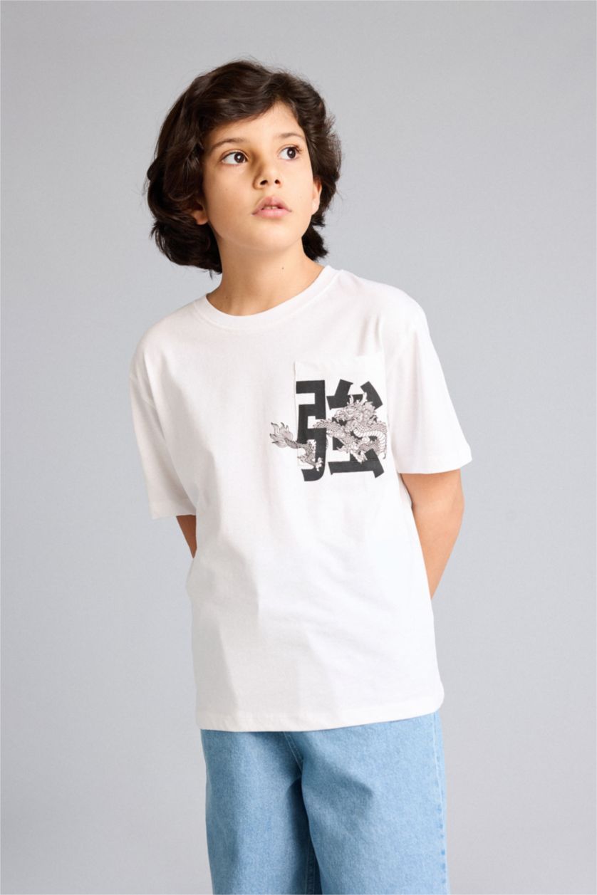 Boys & Teens White Boy New Regular Fit Crew Neck Printed T-Shirt