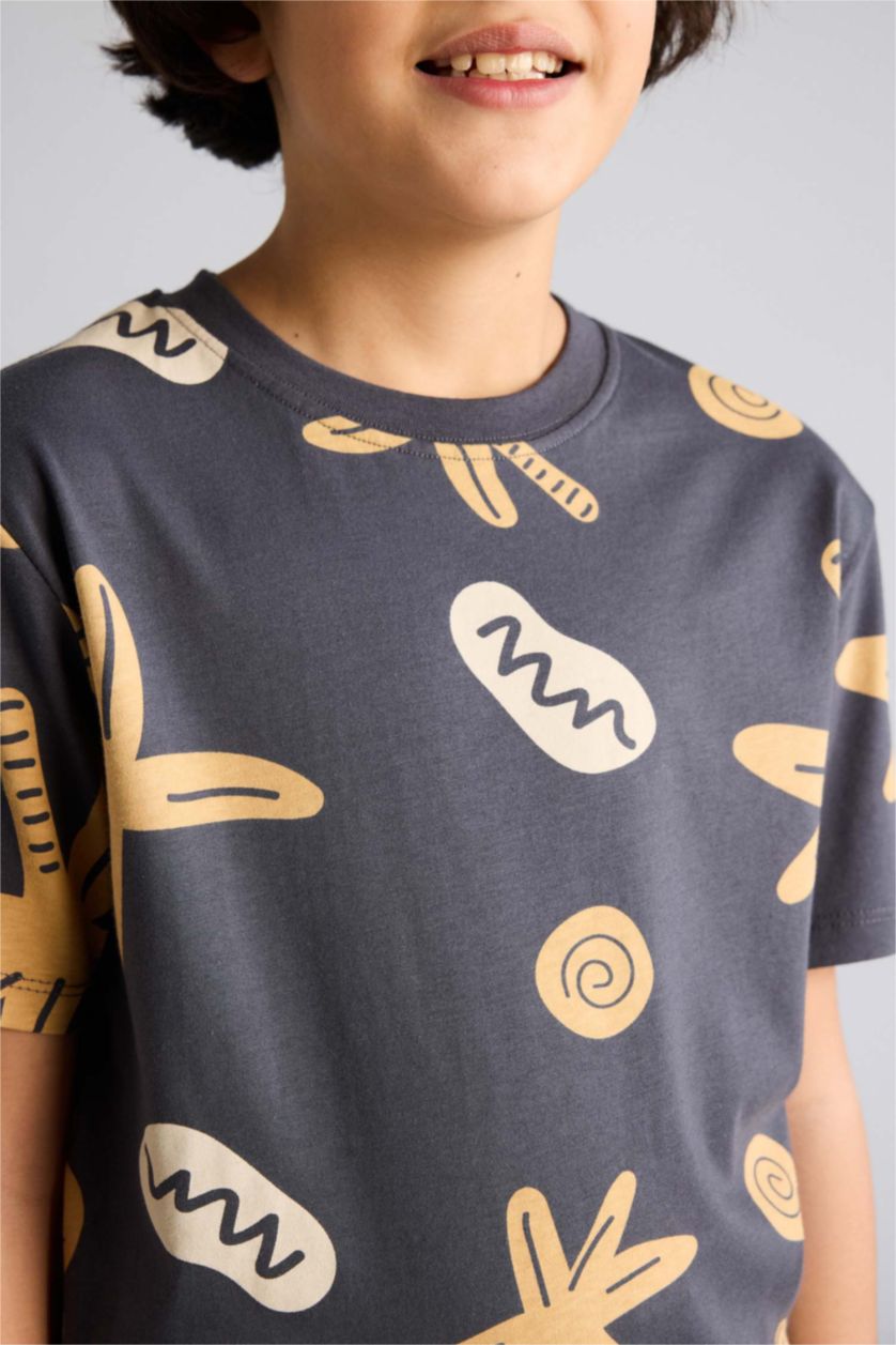 أولادي أنثرا تيشيرت اولادي نص كم فلورال قصة عادية برقبة مستديرة