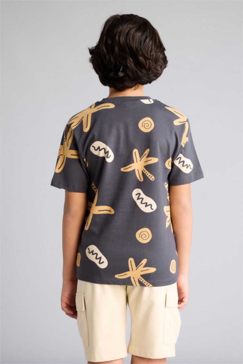 أولادي أنثرا تيشيرت اولادي نص كم فلورال قصة عادية برقبة مستديرة