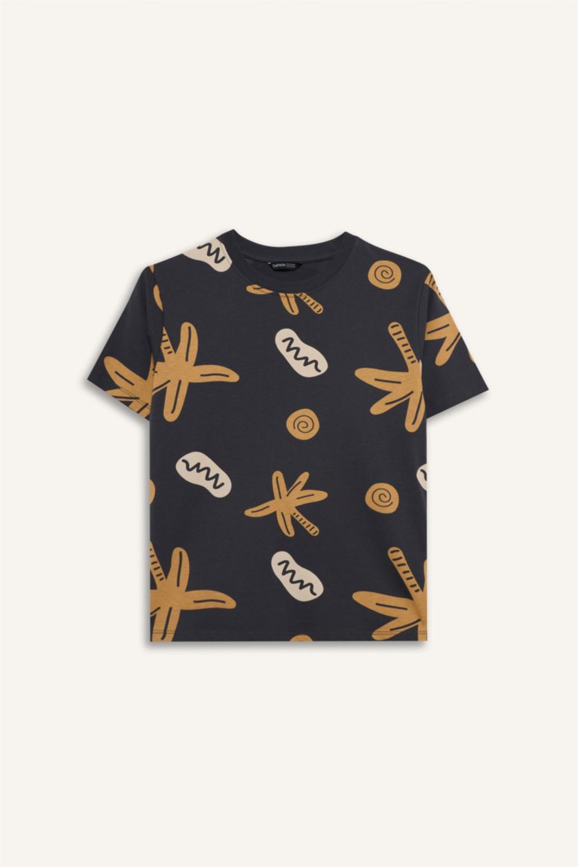 أولادي أنثرا تيشيرت اولادي نص كم فلورال قصة عادية برقبة مستديرة