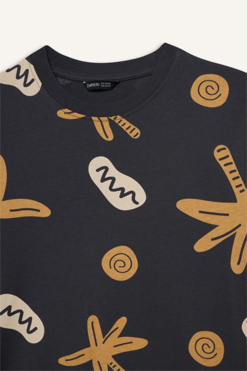 أولادي أنثرا تيشيرت اولادي نص كم فلورال قصة عادية برقبة مستديرة