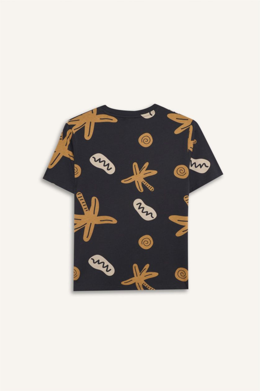 أولادي أنثرا تيشيرت اولادي نص كم فلورال قصة عادية برقبة مستديرة