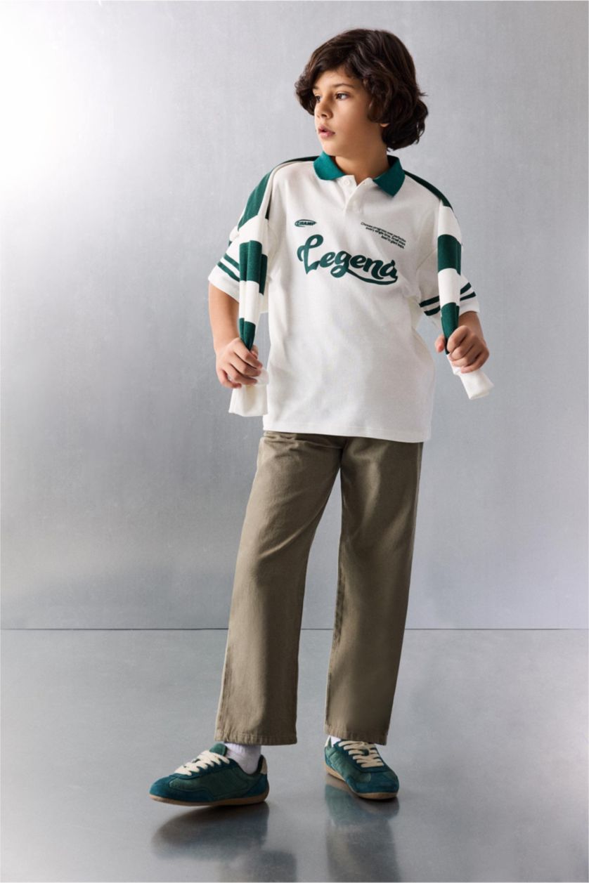 BOYS & TEENS Ecru Oversize Fit Slogan Short Sleeve Polo T-Shirt