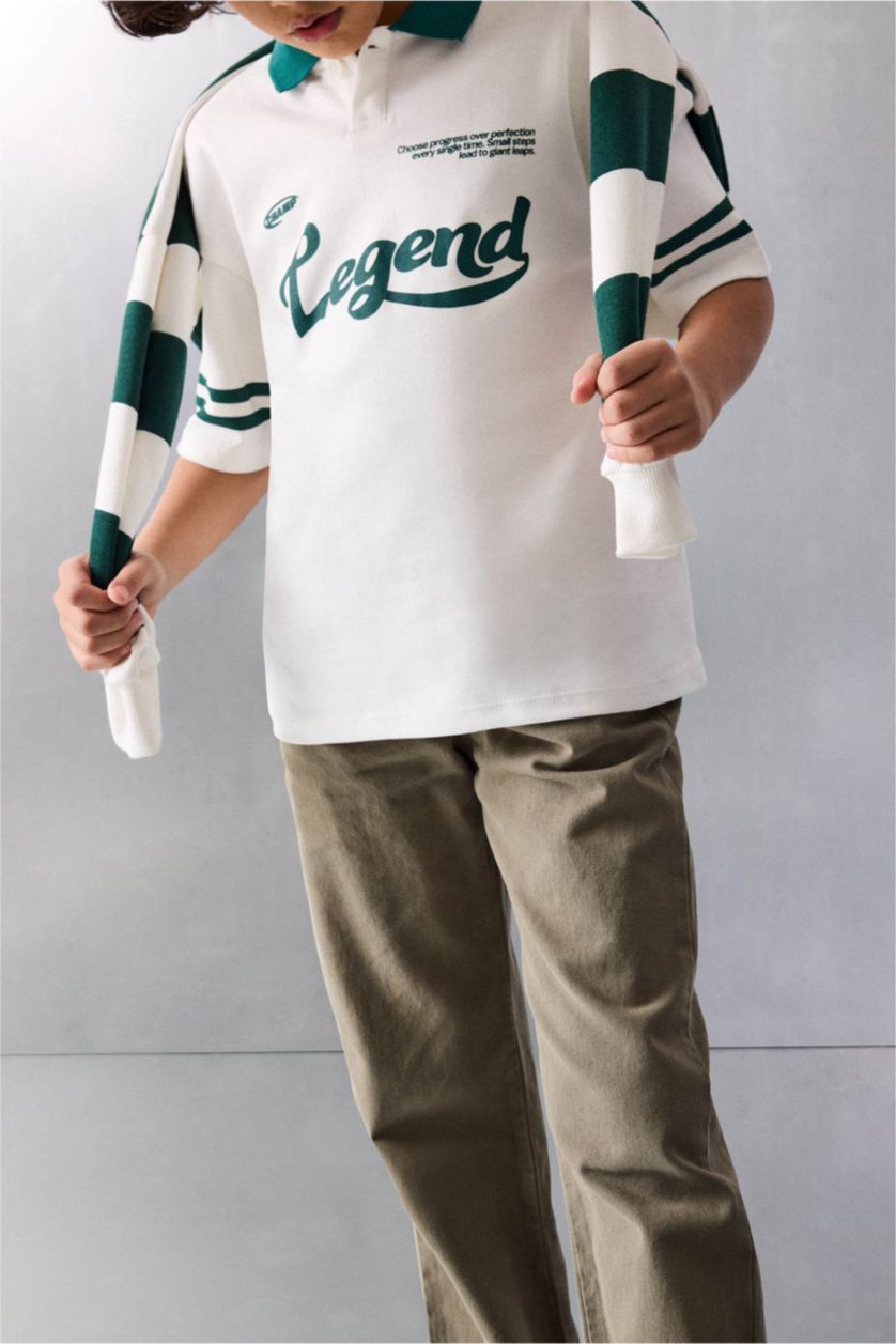 BOYS & TEENS Ecru Oversize Fit Slogan Short Sleeve Polo T-Shirt