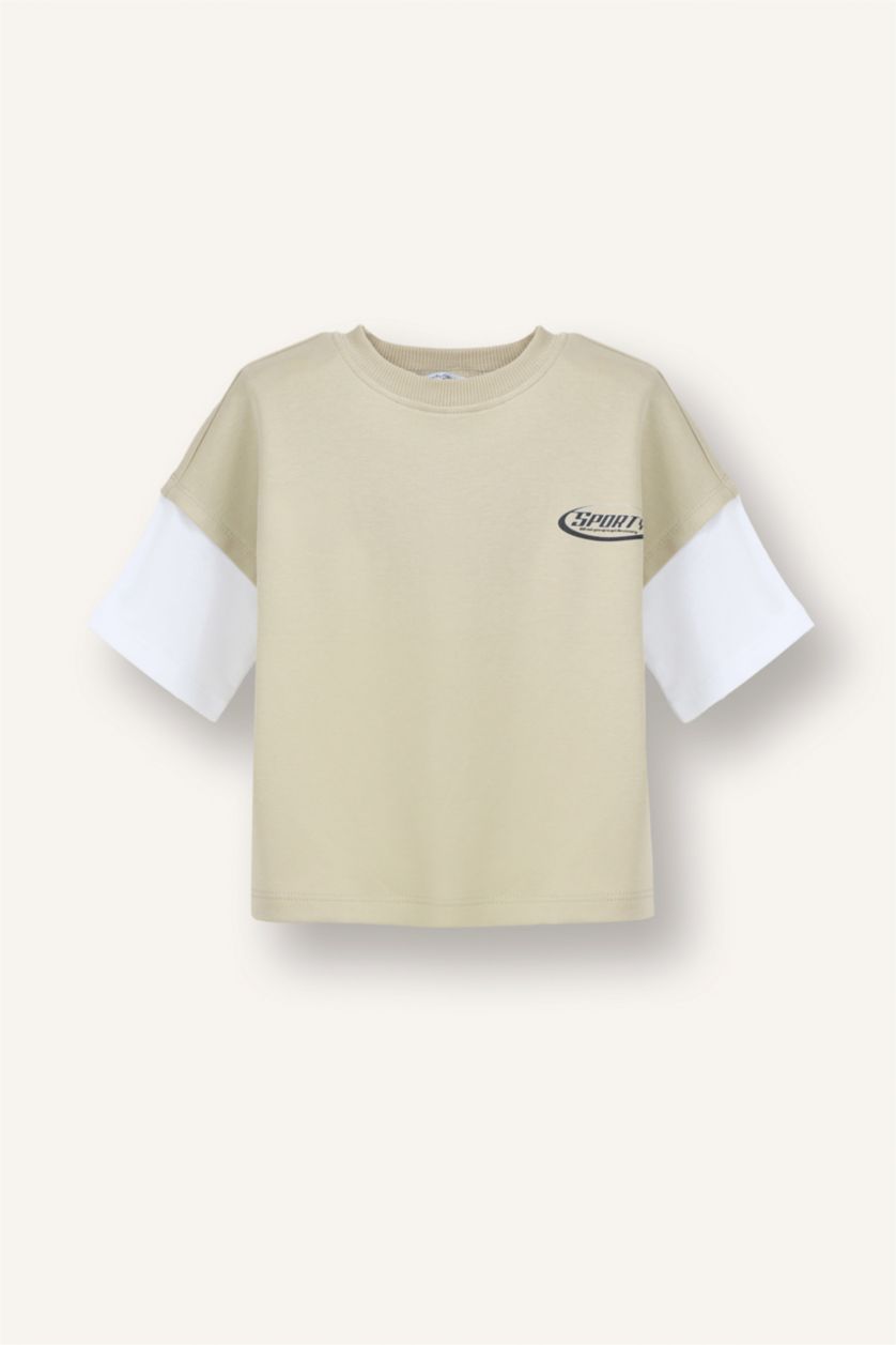 Erkek Bebek Açık Haki Oversıze Baskılı Tişört Erkek Bebek