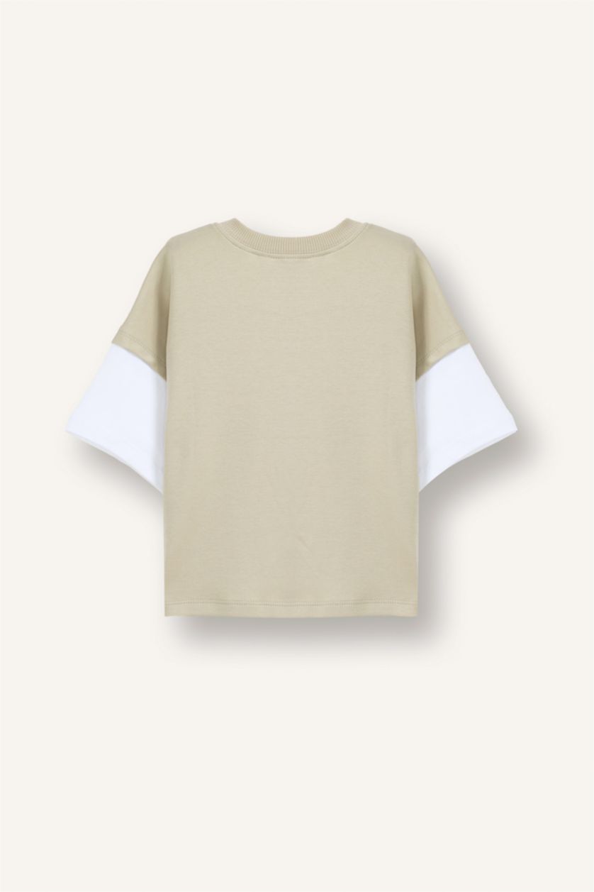 Erkek Bebek Açık Haki Oversıze Baskılı Tişört Erkek Bebek