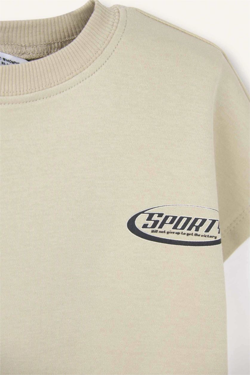 Erkek Bebek Açık Haki Oversıze Baskılı Tişört Erkek Bebek