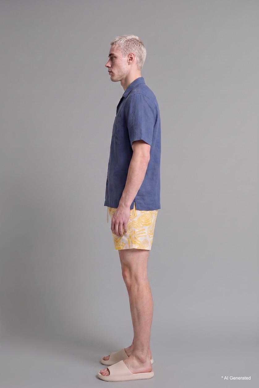 Men Yellow Regular Fit Swim Shorts