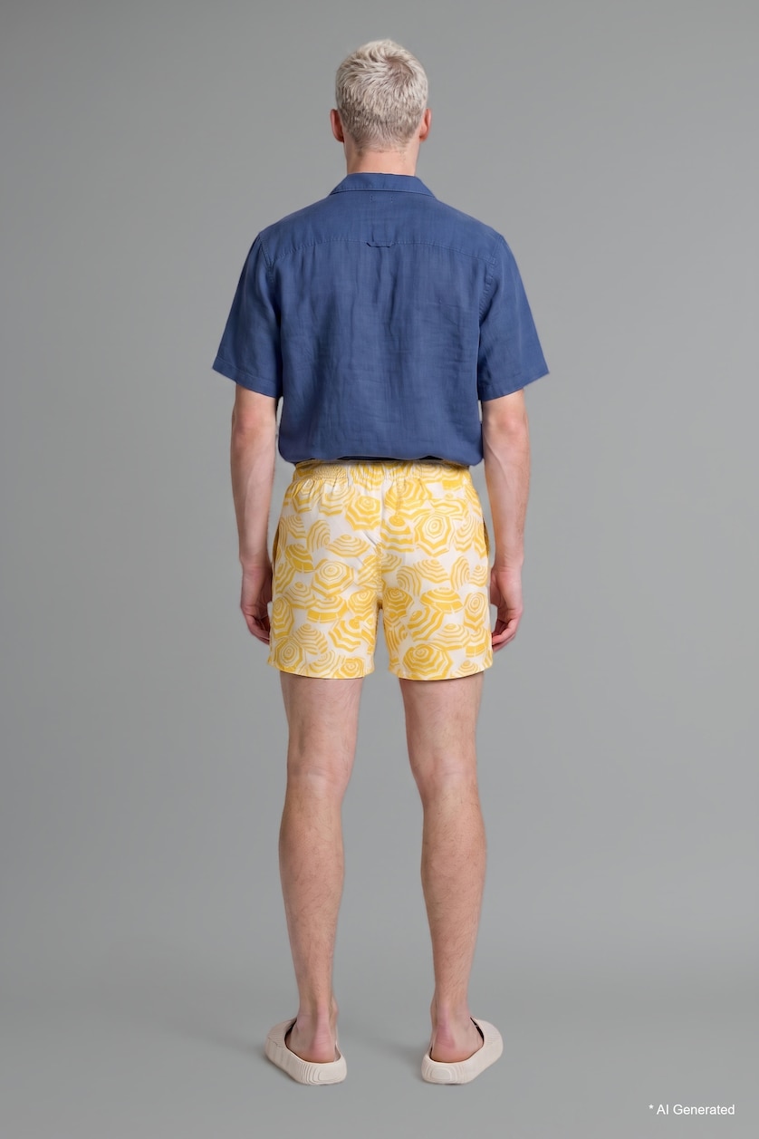 Men Yellow Regular Fit Swim Shorts