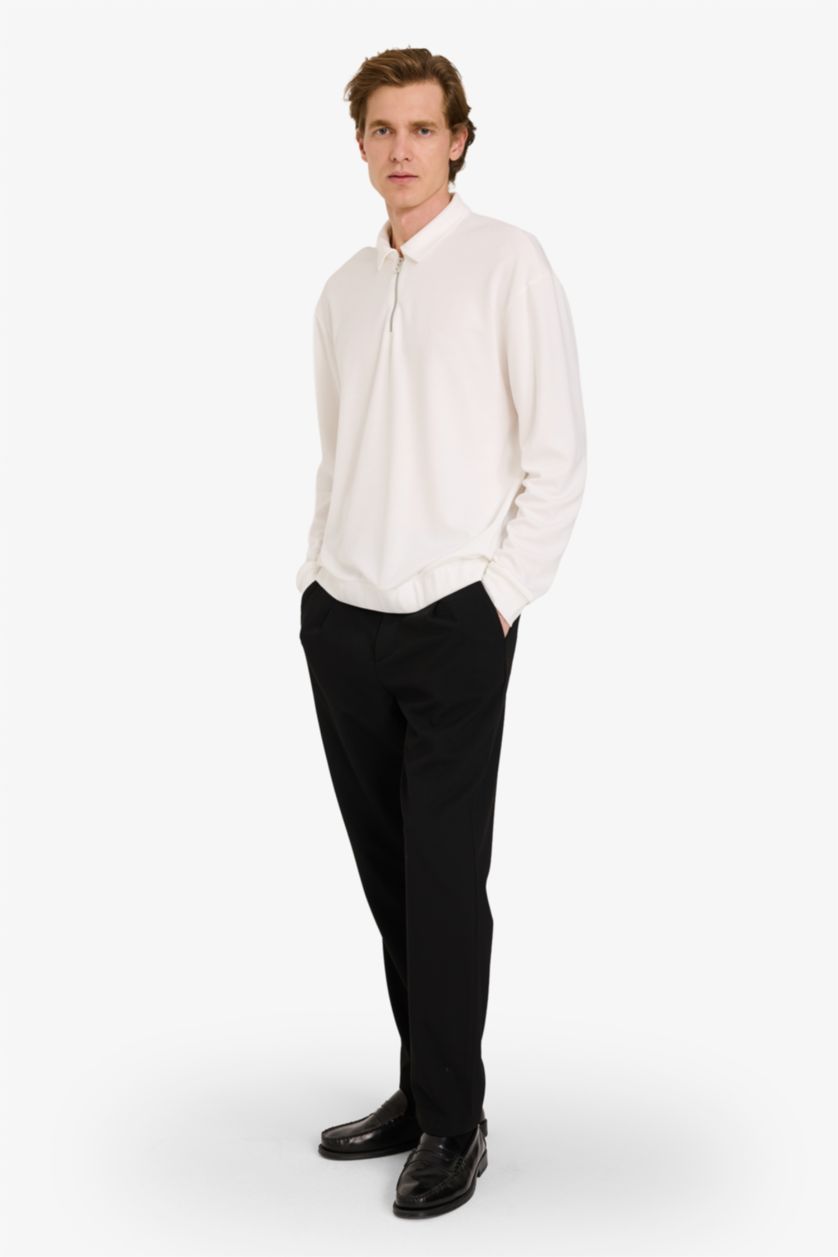 رجالي بيج فاتح سويت شيرت قصة عادية بياقة بولو