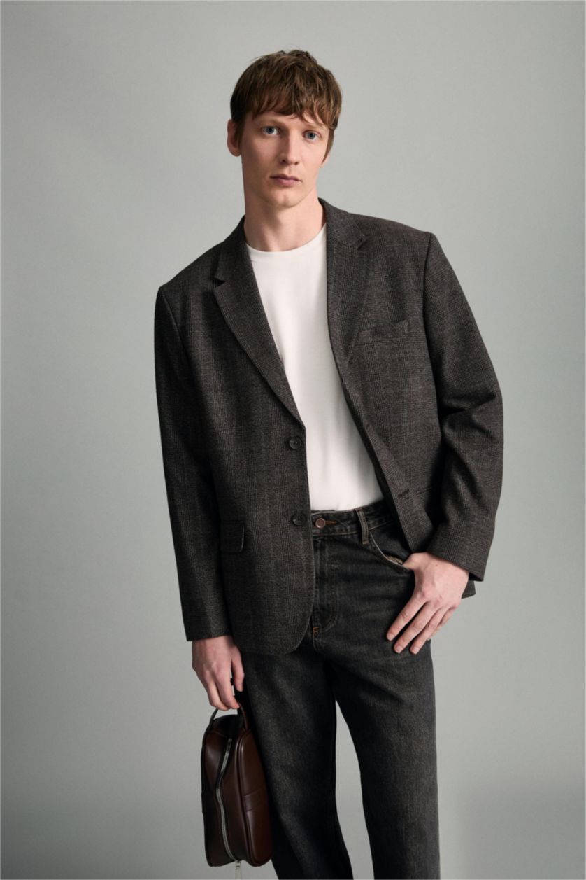 Erkek Antrasit Regular Fıt Astarlı Blazer Ceket