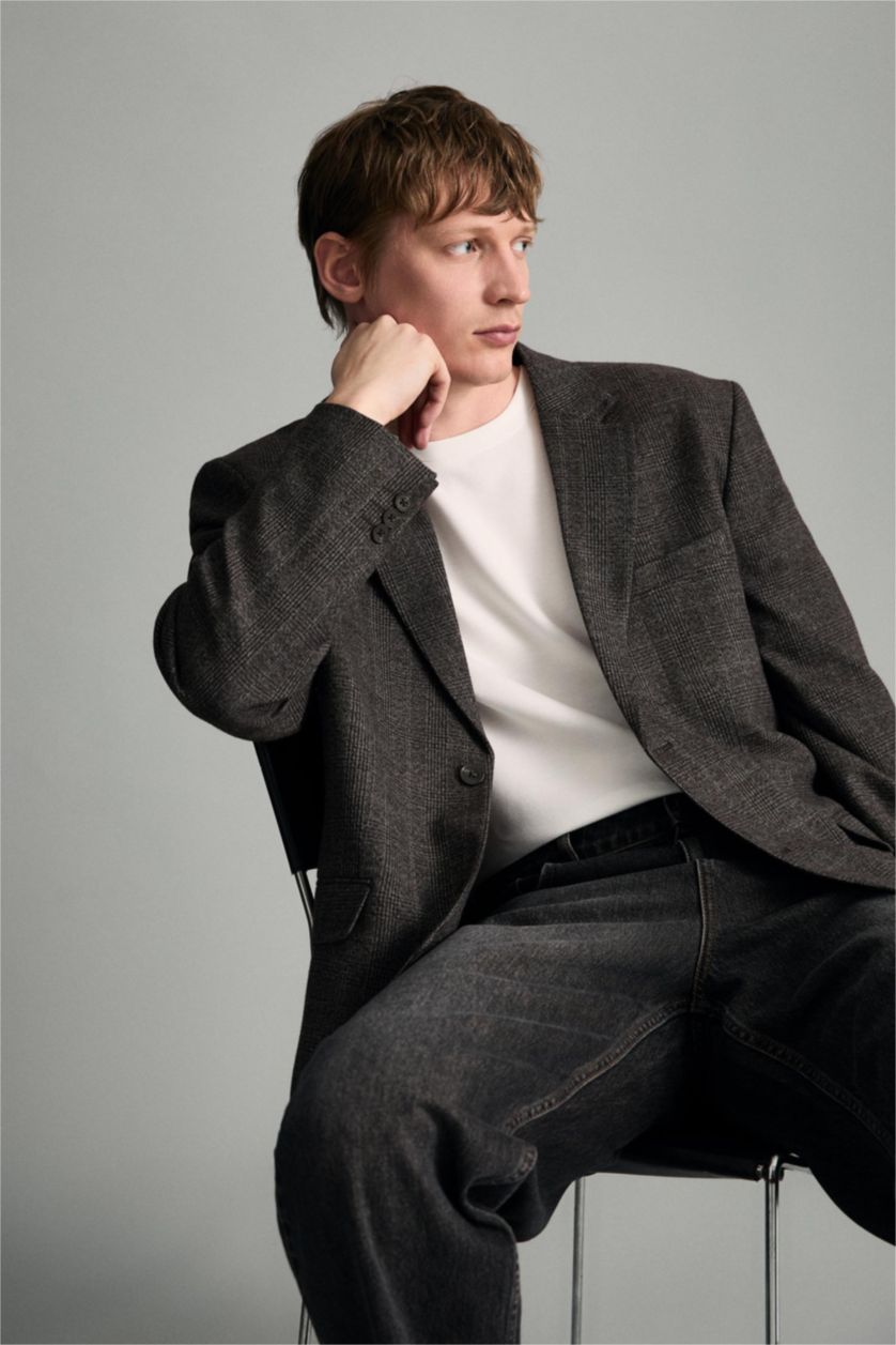 Erkek Antrasit Regular Fıt Astarlı Blazer Ceket