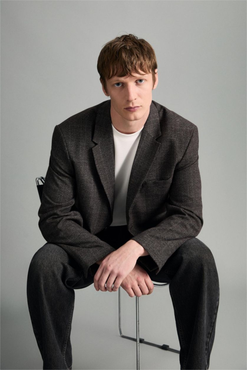 Erkek Antrasit Regular Fıt Astarlı Blazer Ceket