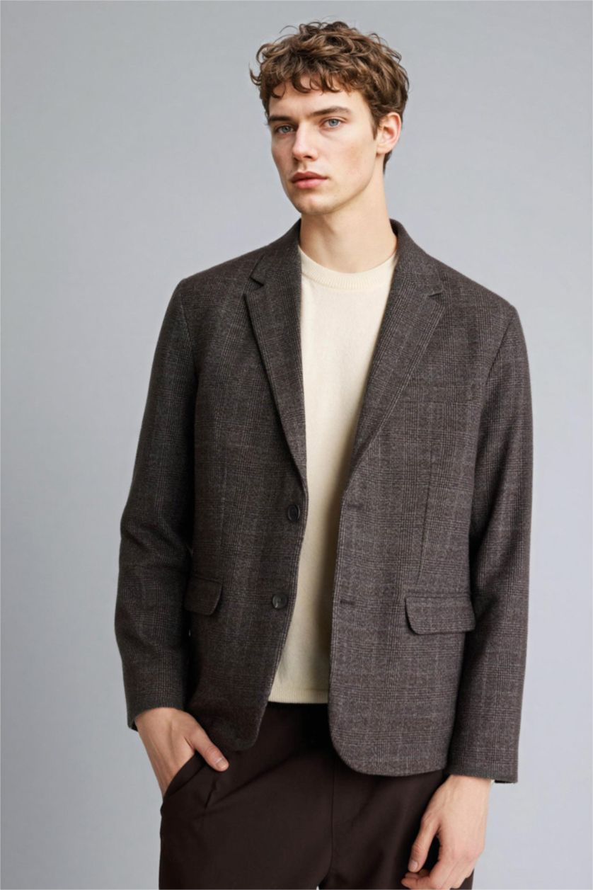 Erkek Antrasit Regular Fıt Astarlı Blazer Ceket