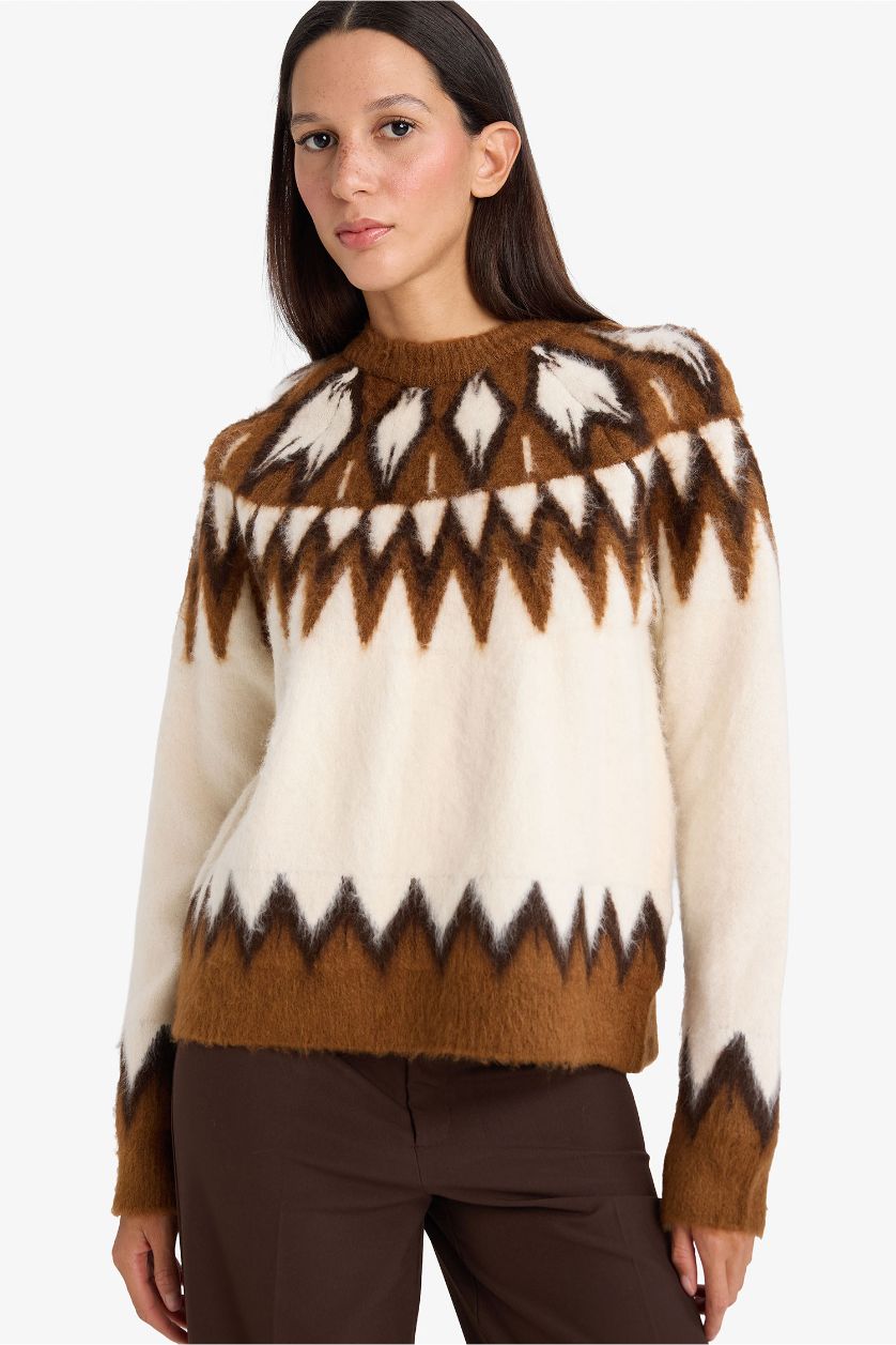 Kadın Bej Oversıze Bisiklet Yaka Triko Kazak