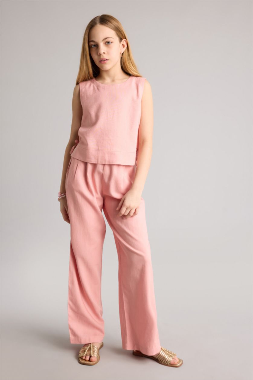 GIRLS & TEENS Light Rose Girls Wide Leg Linen Blend Trousers