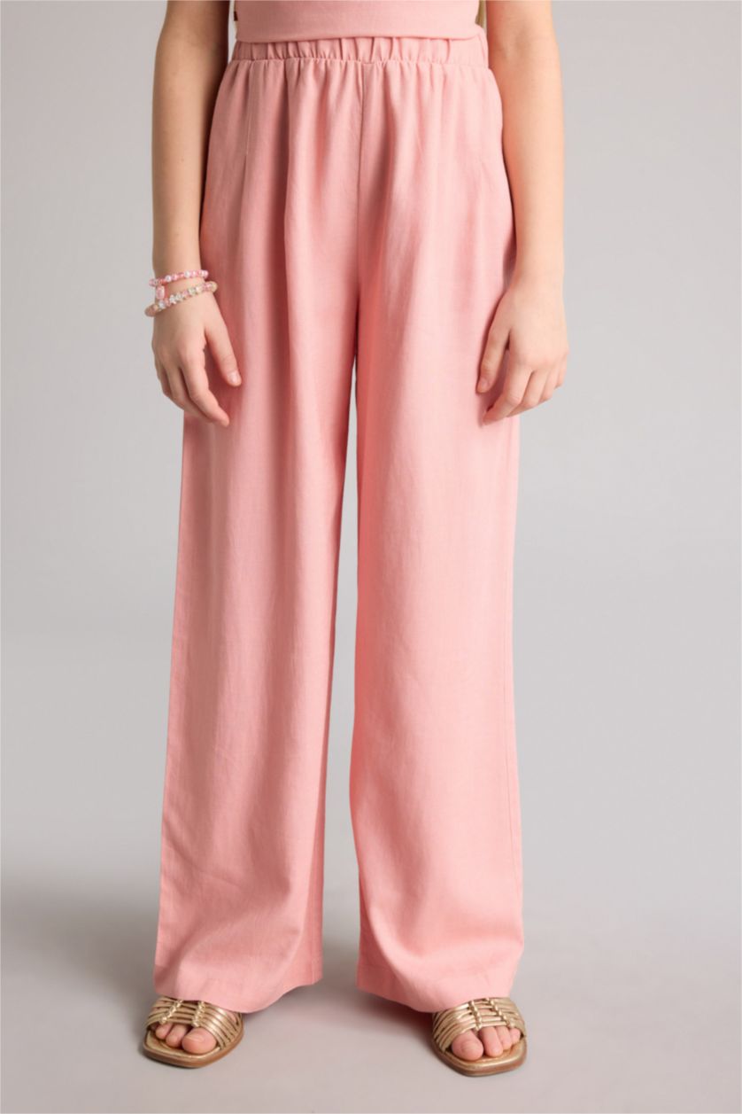 GIRLS & TEENS Light Rose Girls Wide Leg Linen Blend Trousers