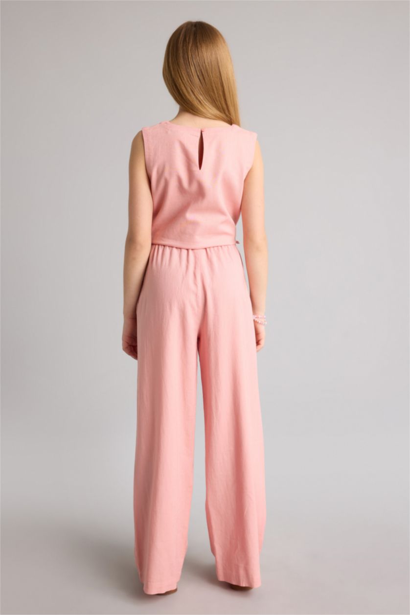 GIRLS & TEENS Light Rose Girls Wide Leg Linen Blend Trousers