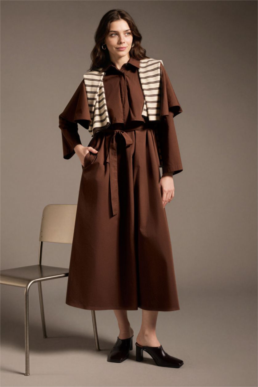 Kadın Kahve Poplin Elbise