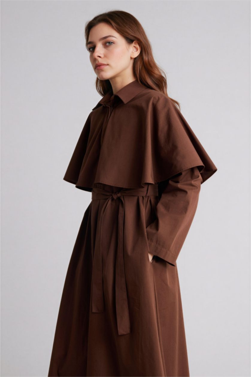 Woman Brown Regular Fit Shirt Collar Poplin Dress