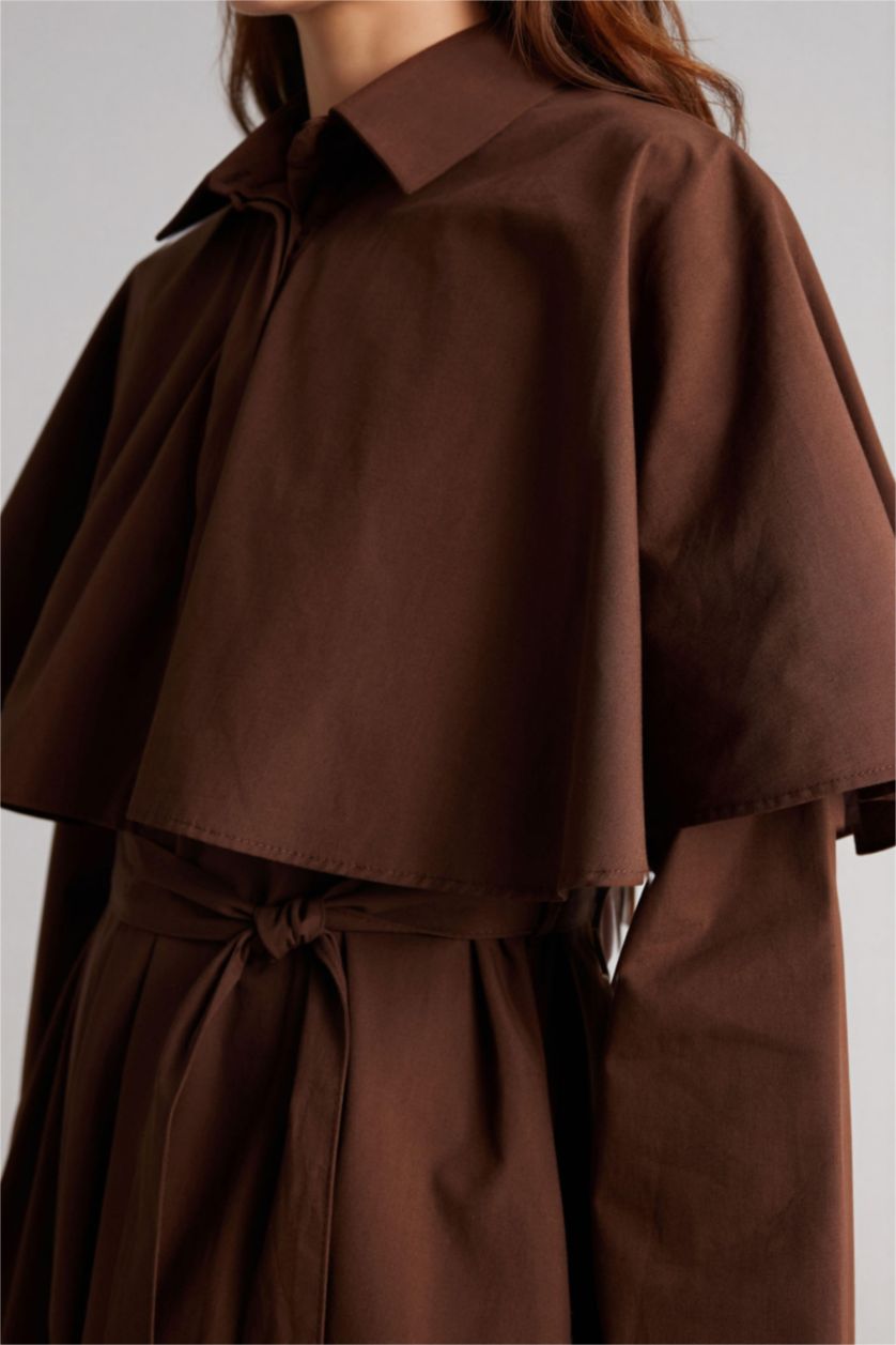 Woman Brown Regular Fit Shirt Collar Poplin Dress