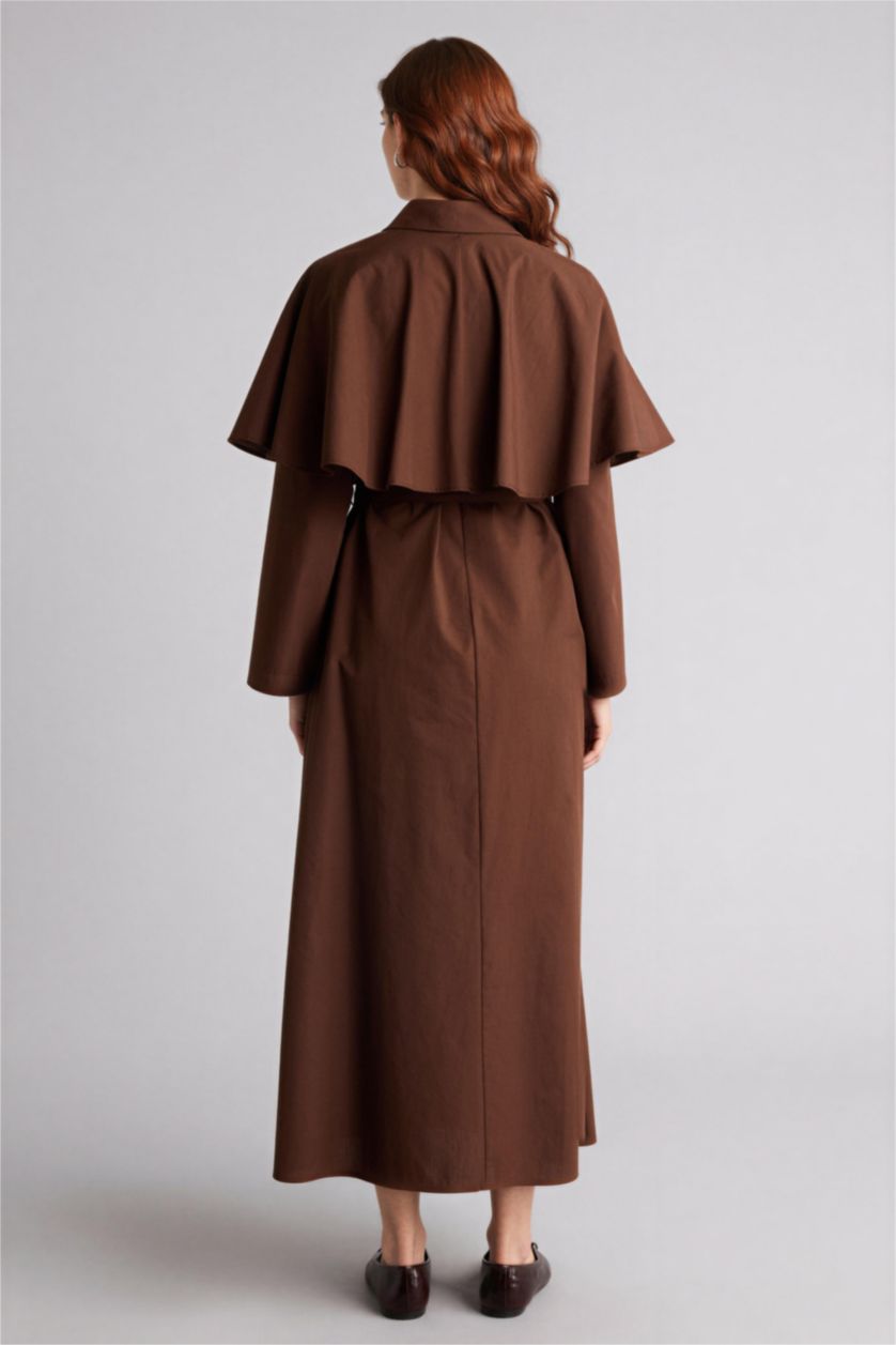 Woman Brown Regular Fit Shirt Collar Poplin Dress