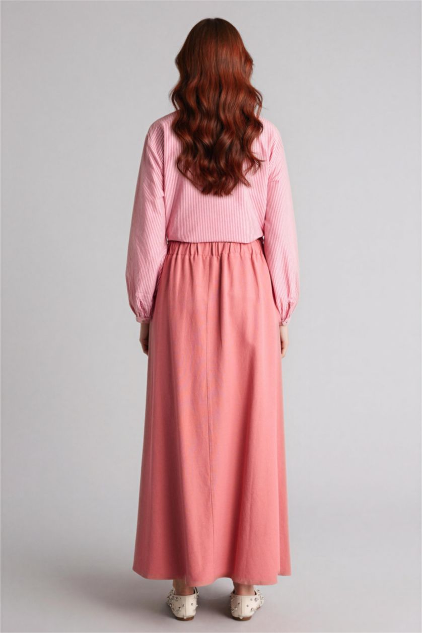 نساء وردي غامق تنورة طويلة بقصة A من مزيج الكتان