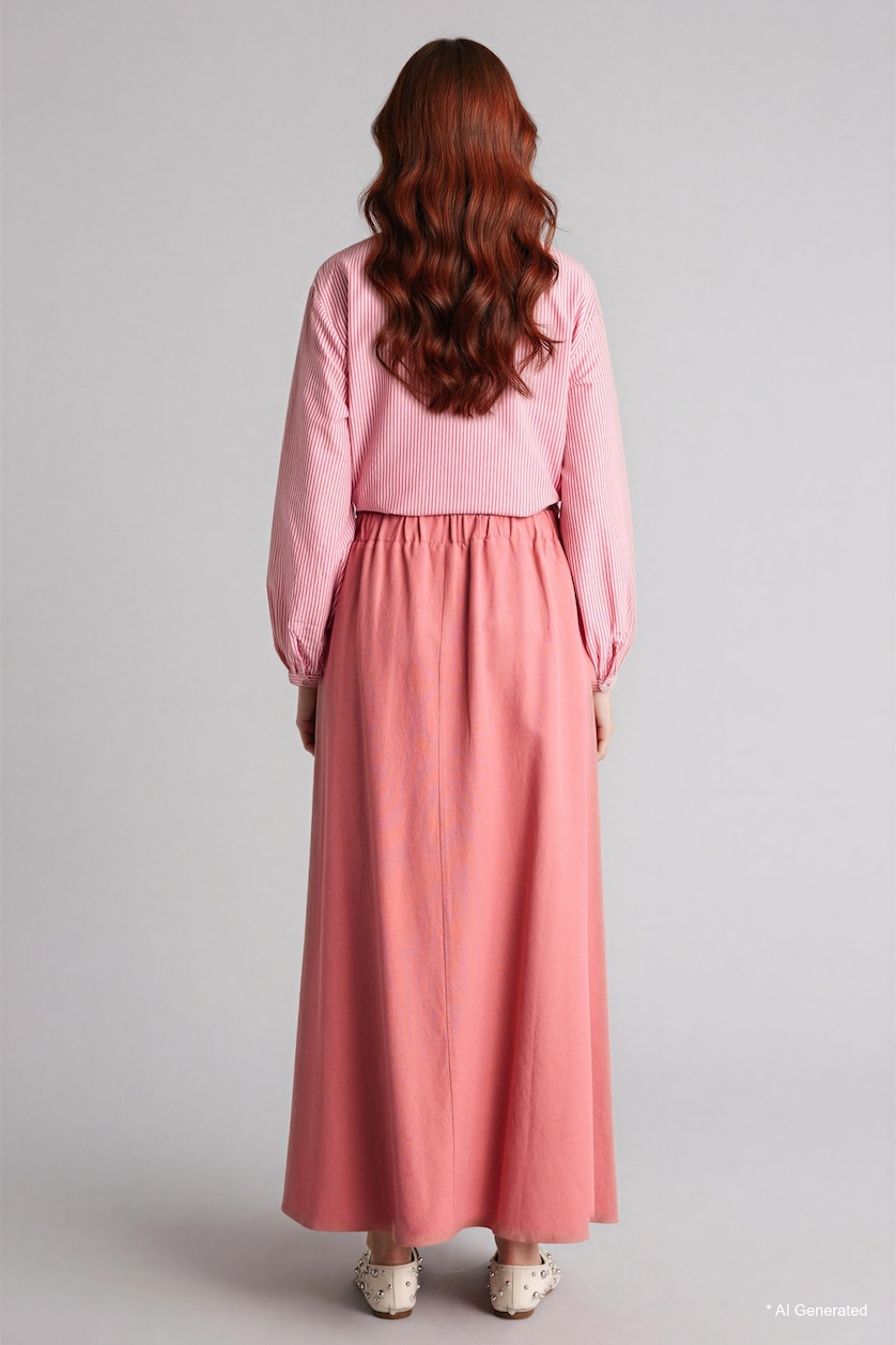 Women Dark Rose A Cut Linen Blended Maxi Skirt