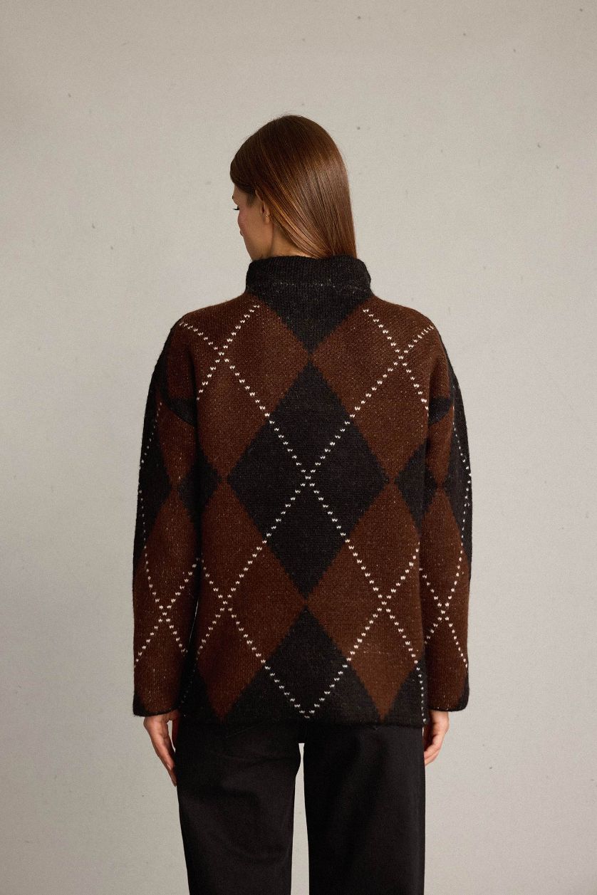 نساء بني بلوز تريكو منقوش اوفر سايز هاينك