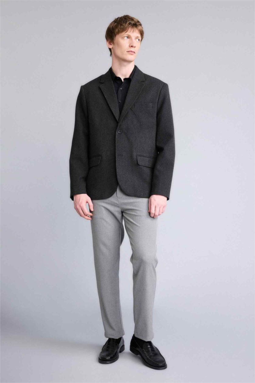 Erkek Koyu Antrasit Regular Fıt Blazer Ceket