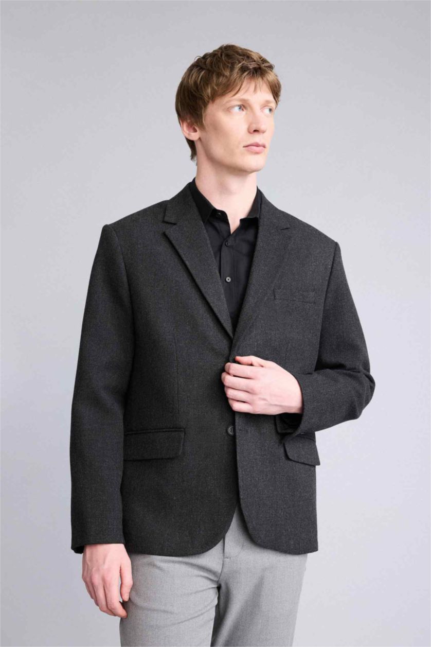 Erkek Koyu Antrasit Regular Fıt Blazer Ceket
