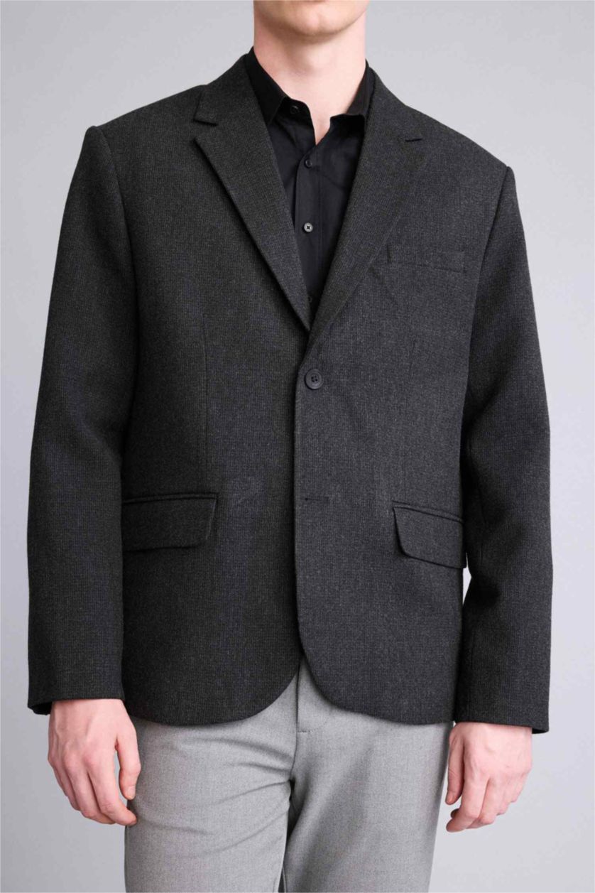 Erkek Koyu Antrasit Regular Fıt Blazer Ceket
