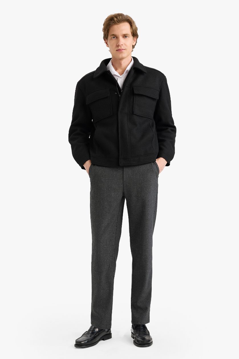 Man Black Regular Fit Zippered Jacket