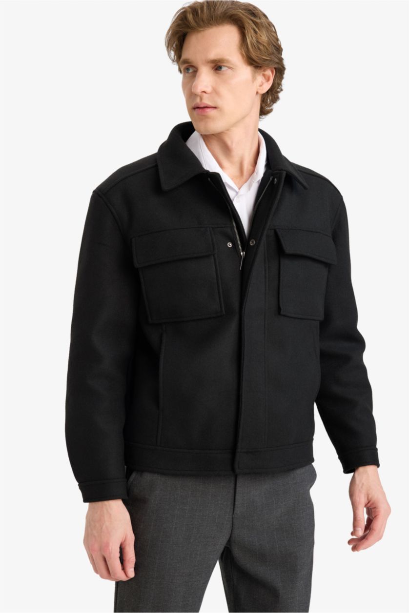 Man Black Regular Fit Zippered Jacket