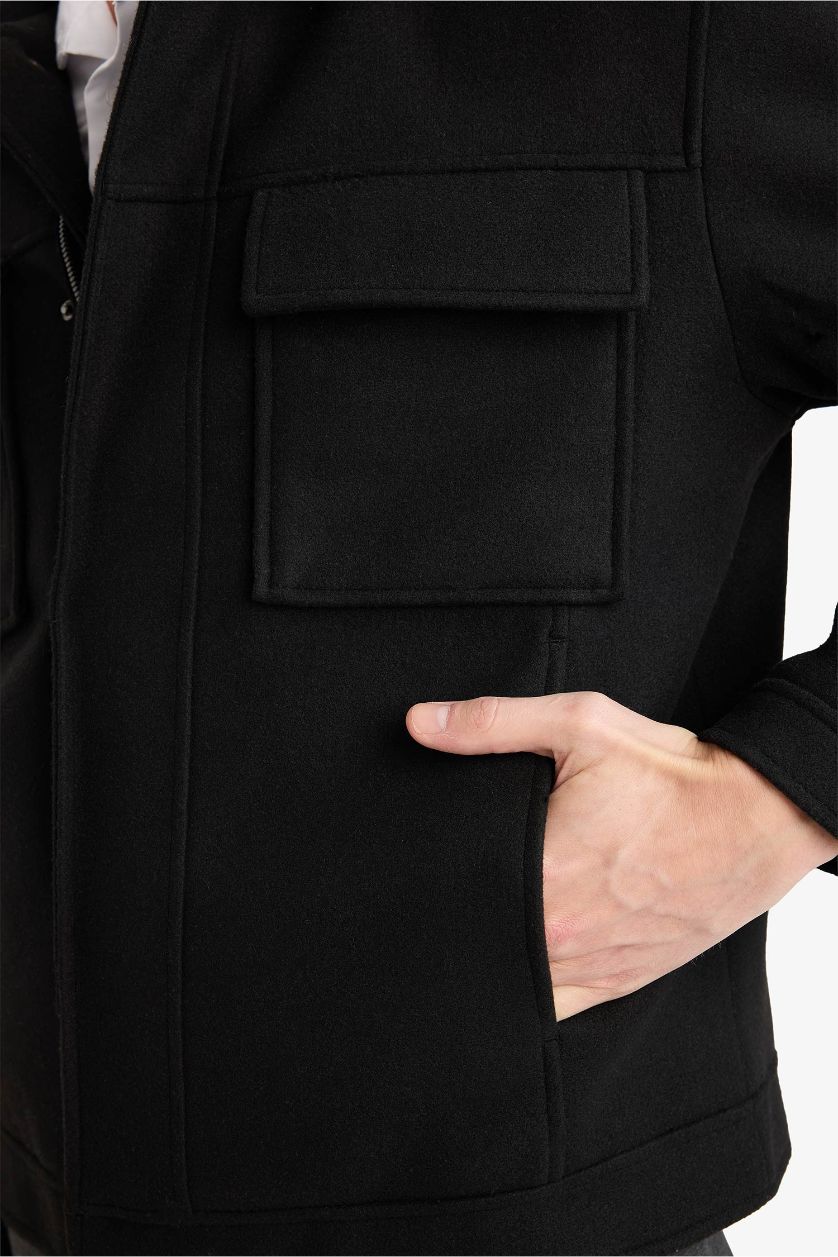 Man Black Regular Fit Zippered Jacket