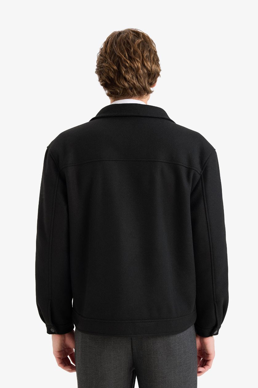 Man Black Regular Fit Zippered Jacket