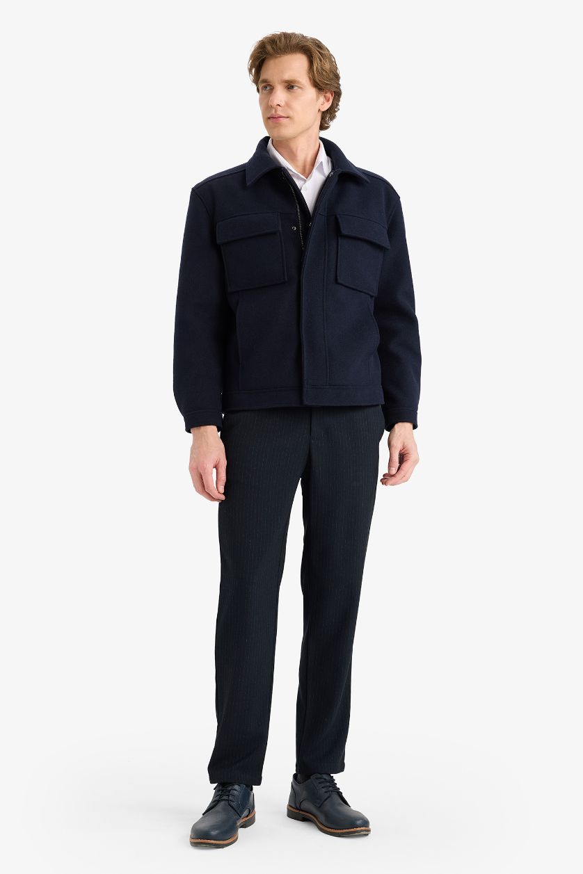 Erkek Lacivert Regular Fıt Fermuarlı Mont