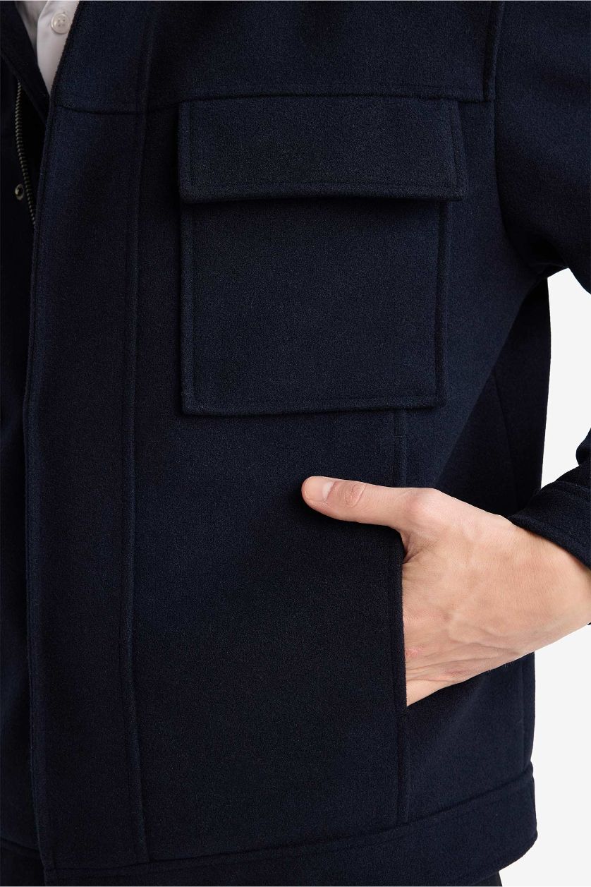 Erkek Lacivert Regular Fıt Fermuarlı Mont