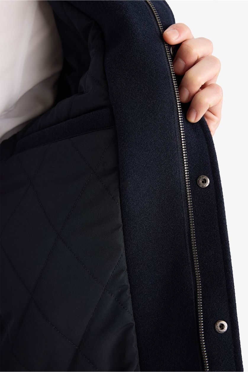 Erkek Lacivert Regular Fıt Fermuarlı Mont