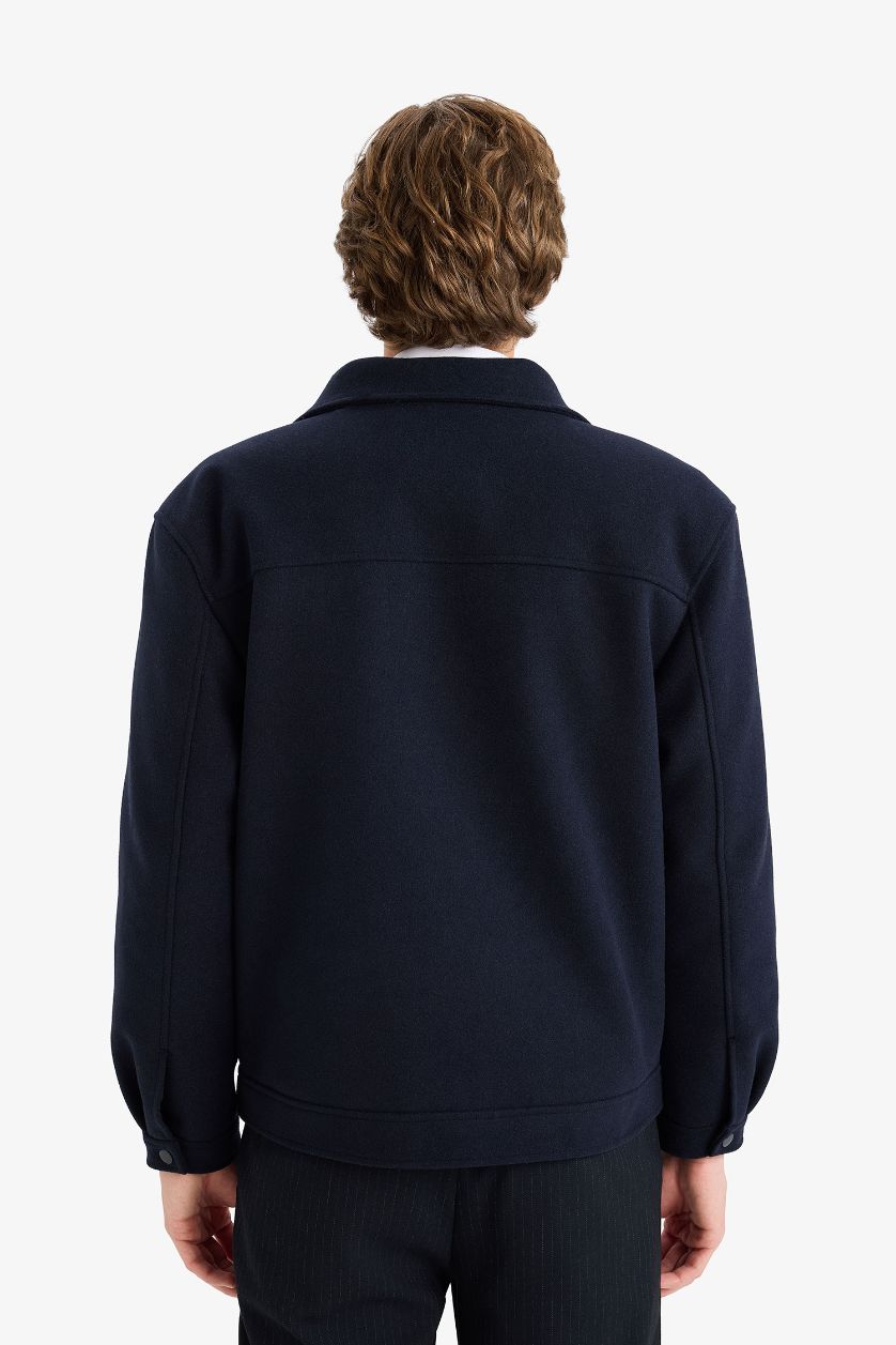 Erkek Lacivert Regular Fıt Fermuarlı Mont