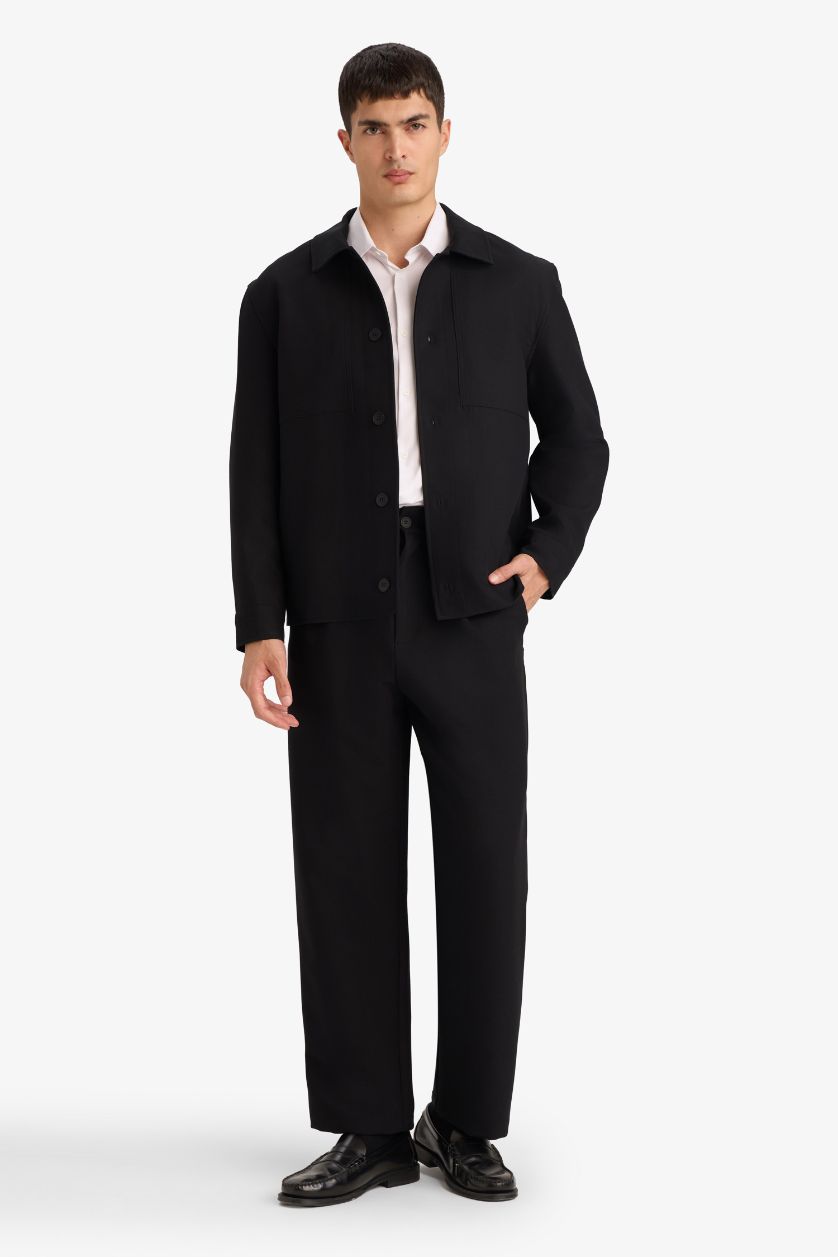 Erkek Siyah Barrel Fit Düz Paça Pantolon