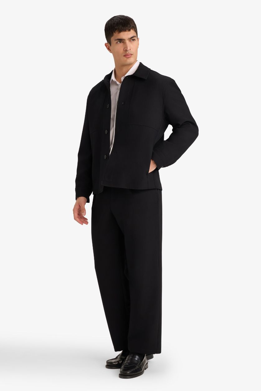 Erkek Siyah Barrel Fit Düz Paça Pantolon