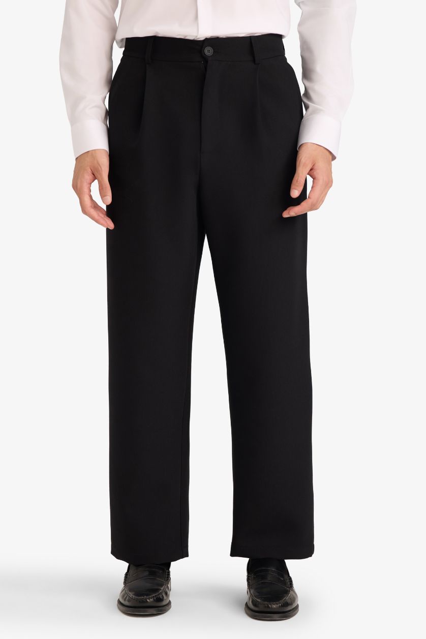 Erkek Siyah Barrel Fit Düz Paça Pantolon